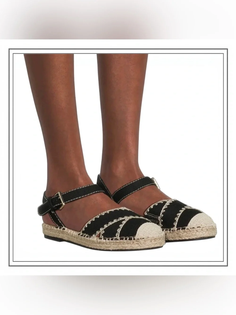 Time and Tru Black And Tan Espadrille Flats Sandals With Ankle Strap Women’s 6.5